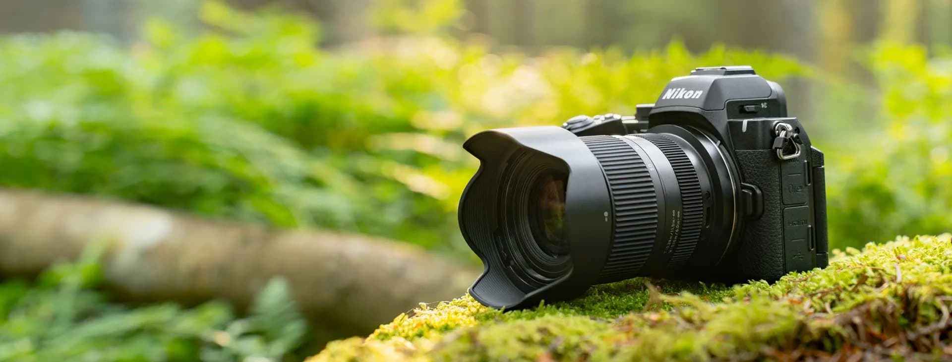 TAMRON 16-50mm F2.8 A (B091) na Nikon Z fotoaparatu, na deblu obraslom mahovinom
